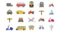 transport flat icon set with car, bus, plane, ship Royalty Free Stock Photo