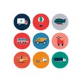 Transport flat icons. Cars and public transport vector flat illustration