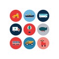 Transport flat icons. Cars and public transport vector flat illustration Royalty Free Stock Photo