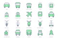 Transport front view simple line icons. Vector illustration with minimal icon - ship, bus, van, scooter, tram, airplane