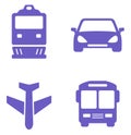 Transport icon set with train, plane, car and bus