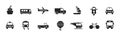 Transport icons. Airplane, Public bus, Train, Ferry and auto signs. Shipping delivery symbol.