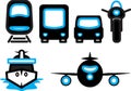 Transport icons. Airplane, Public bus, Train, Ship/Ferry and auto signs. Shipping delivery symbol. Air mail delivery