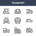 9 transport icons pack. trendy transport icons on white background. thin outline line icons such as caravan, suv, tank wagon . Royalty Free Stock Photo