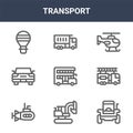 9 transport icons pack. trendy transport icons on white background. thin outline line icons such as tractor, fire truck, truck .