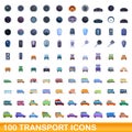 100 transport icons set, cartoon style Royalty Free Stock Photo