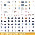 100 transport icons set, cartoon style Royalty Free Stock Photo