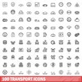 100 transport icons set, outline style Royalty Free Stock Photo