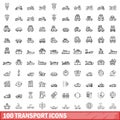 100 transport icons set, outline style Royalty Free Stock Photo