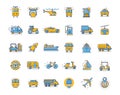 Transport icons. Set vector line icons in flat design of transport, mechanics, electronics with elements for mobile concepts. Royalty Free Stock Photo