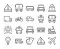 20 Transport icons. Transportation line icon set. Vector illustration. Editable stroke.