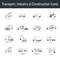 Transport, Industry & Construction Vector Icon Set for Web & App Royalty Free Stock Photo