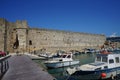 Mandraki harbor off the coast of Rhodes, Greece Royalty Free Stock Photo