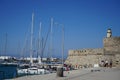 Mandraki harbor off the coast of Rhodes, Greece Royalty Free Stock Photo