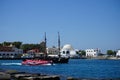 Mandraki harbor off the coast of Rhodes, Greece Royalty Free Stock Photo