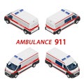 Transport isometric set Ambulance van isolated vector illustration. Emergency medical evacuation accident. Accident Royalty Free Stock Photo