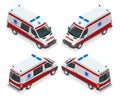 Transport isometric set Ambulance van vector illustration. Emergency medical evacuation accident. Accident