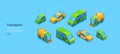 Transport isometric web banner, sedan car, truck