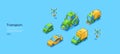 Transport isometric web banner, tractor, taxi