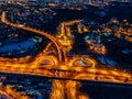 Transport junction in winter night, aerial view from drone Royalty Free Stock Photo