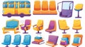 Transport for kids inside a school bus, modern illustration. Train, public vehicle cabin interior set with passenger Royalty Free Stock Photo