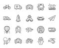 Transport line icons. Set of Taxi, Helicopter and Train. Vector