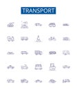 Transport line icons signs set. Design collection of Transportation, Shipping, Ferry, Delivery, Hauling, Travel, Rail