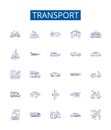 Transport line icons signs set. Design collection of Transportation, Shipping, Ferry, Delivery, Hauling, Travel, Rail