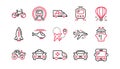 Transport line icons. Taxi, Helicopter and Train. Linear icon set. Vector