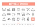 Transport 20 line icons. Vector illustration in line style. Editable Stroke, 64x64, 256x256, Pixel Perfect. Royalty Free Stock Photo