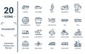 transport linear icon set. includes thin line large boat, zero emission badge, water carrier, animal carrier, bicycle road, army Royalty Free Stock Photo