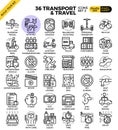 Transport logistic & Travel outline icons Royalty Free Stock Photo