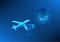 Transport and logistics business technology, airplane above arrow Pointing to the globe, concept of cargo aviation Using Royalty Free Stock Photo