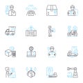 Transport logistics linear icons set. Freight, Trucking, Distribution, Shipping, Haulage, Supply chain, Warehousing line Royalty Free Stock Photo