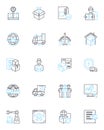 Transport logistics linear icons set. Freight, Trucking, Distribution, Shipping, Haulage, Supply chain, Warehousing line Royalty Free Stock Photo