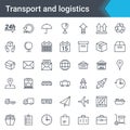 Transport and logistics simple thin icon set isolated on white background