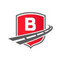 Transport Logo With Shield Concept On Letter B Concept. B Letter Transportation Road Logo Design Freight Template