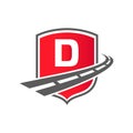 Transport Logo With Shield Concept On Letter D Concept. D Letter Transportation Road Logo Design Freight Template