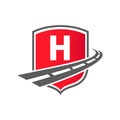 Transport Logo With Shield Concept On Letter H Concept. H Letter Transportation Road Logo Design Freight Template