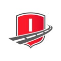 Transport Logo With Shield Concept On Letter I Concept. I Letter Transportation Road Logo Design Freight Template