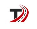 Transport logo with T letter concept. T letter Road logo design Template