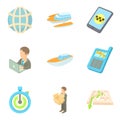 Transport management icons set, cartoon style