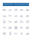 Transport and navigation line icons signs set. Design collection of Transportation, Navigation, Ships, Planes, Boats Royalty Free Stock Photo