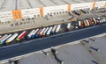 transport near the cargo terminal covered with snow, delivery of groceries and goods.