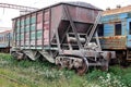 Transport - old Freight car and passenger railroad cars train Royalty Free Stock Photo