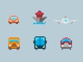 Transport pixel art icon set