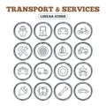 Transport, services icons. Ship, car and bus.