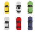 Transport set from above, top view. Cute cartoon cars with shadows. Modern urban civilian vehicles collection. Simple icon or logo