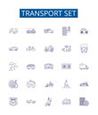 Transport set line icons signs set. Design collection of Vehicles, Planes, Boats, Trains, Buses, Coaches, Vans, Taxis