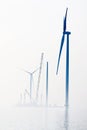 A transport ship and crane for constructing an offshore windpark Royalty Free Stock Photo